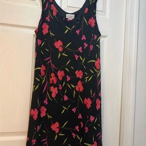 Floral Black Midi Dress with Pink and Green Accents